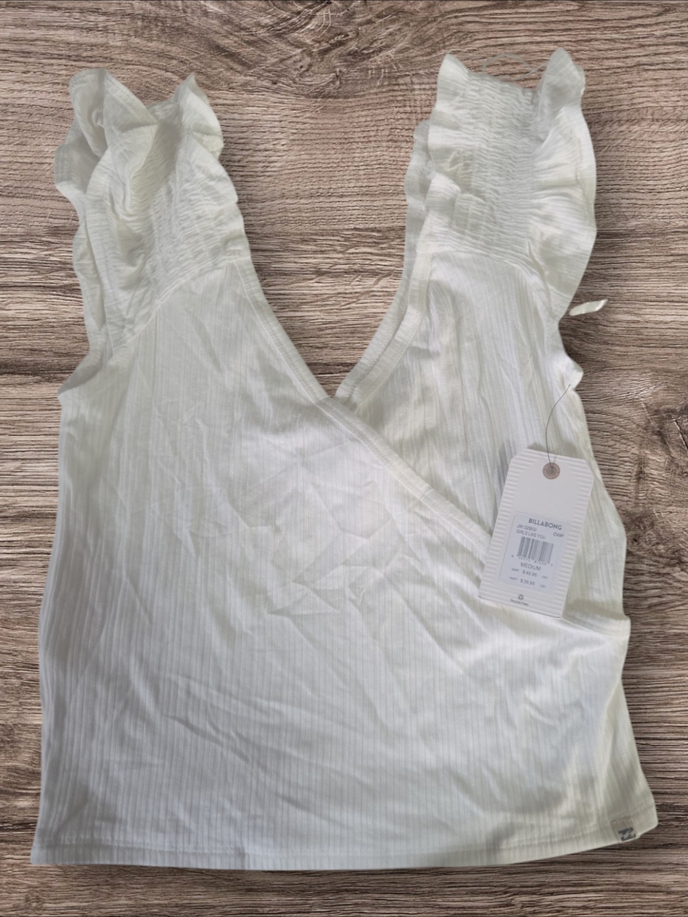 Billabong Women's White Ruffle V-Neck Tank Top